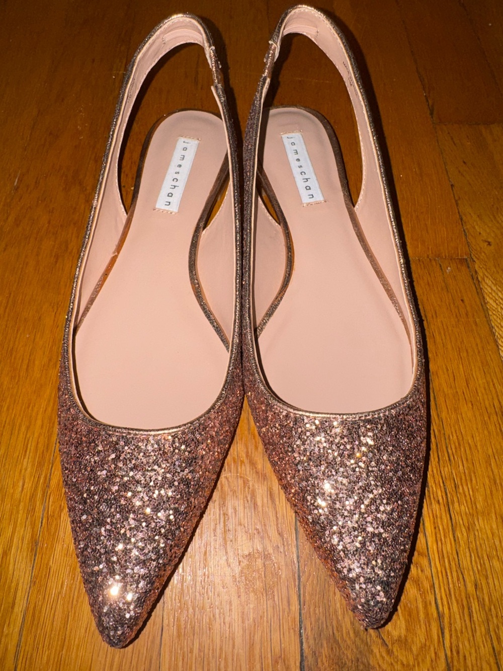 James Chan Pink Glitter Pointed Toe Slingback Flats, Size 11